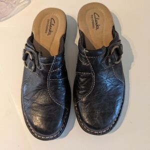 Clarks‎ Bendables Black Leather Slip-On Clogs  Loafers sz.7